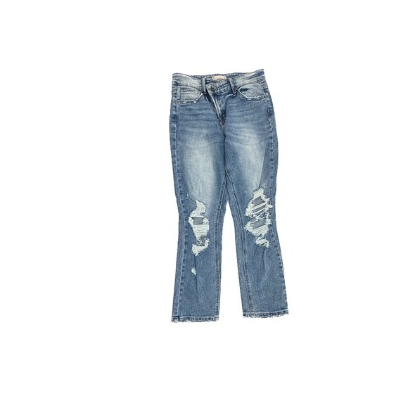 Altar'd State Slanted Waist Zipper Distressed Crop Women's size 26 Blue Jeans - Picture 1 of 5